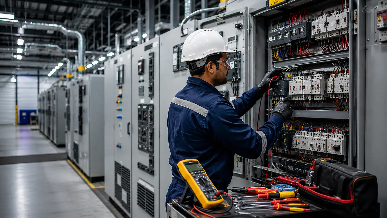 Electrical maintenance work in an industrial environment